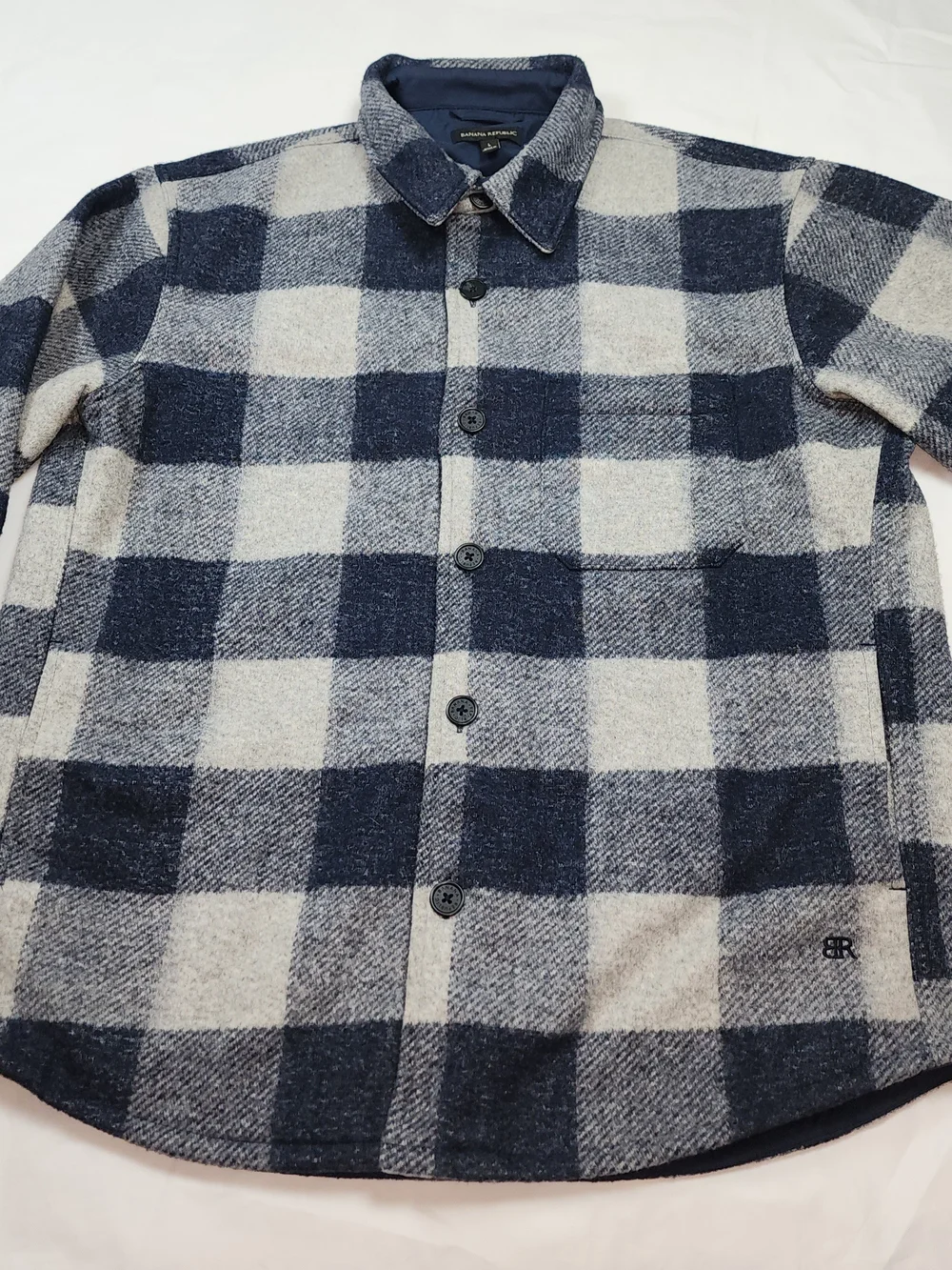 Banana Republic Men's Heritage Buffalo Plaid Bonded Shirt-jacket Gray/Blue LG